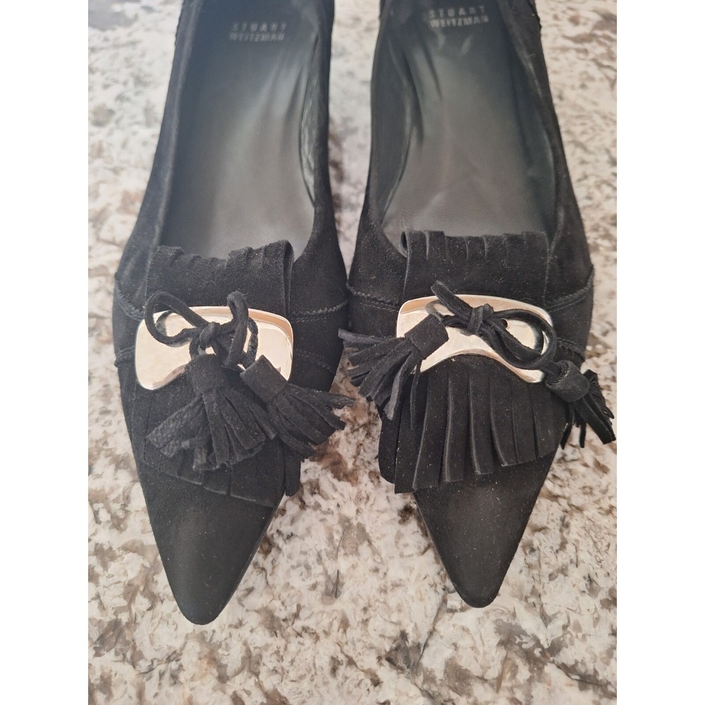 STUART‎ WETZMAN Black Pointy Toe Suede WINGER Pumps With Bow Size 9 M - Picture 6 of 10